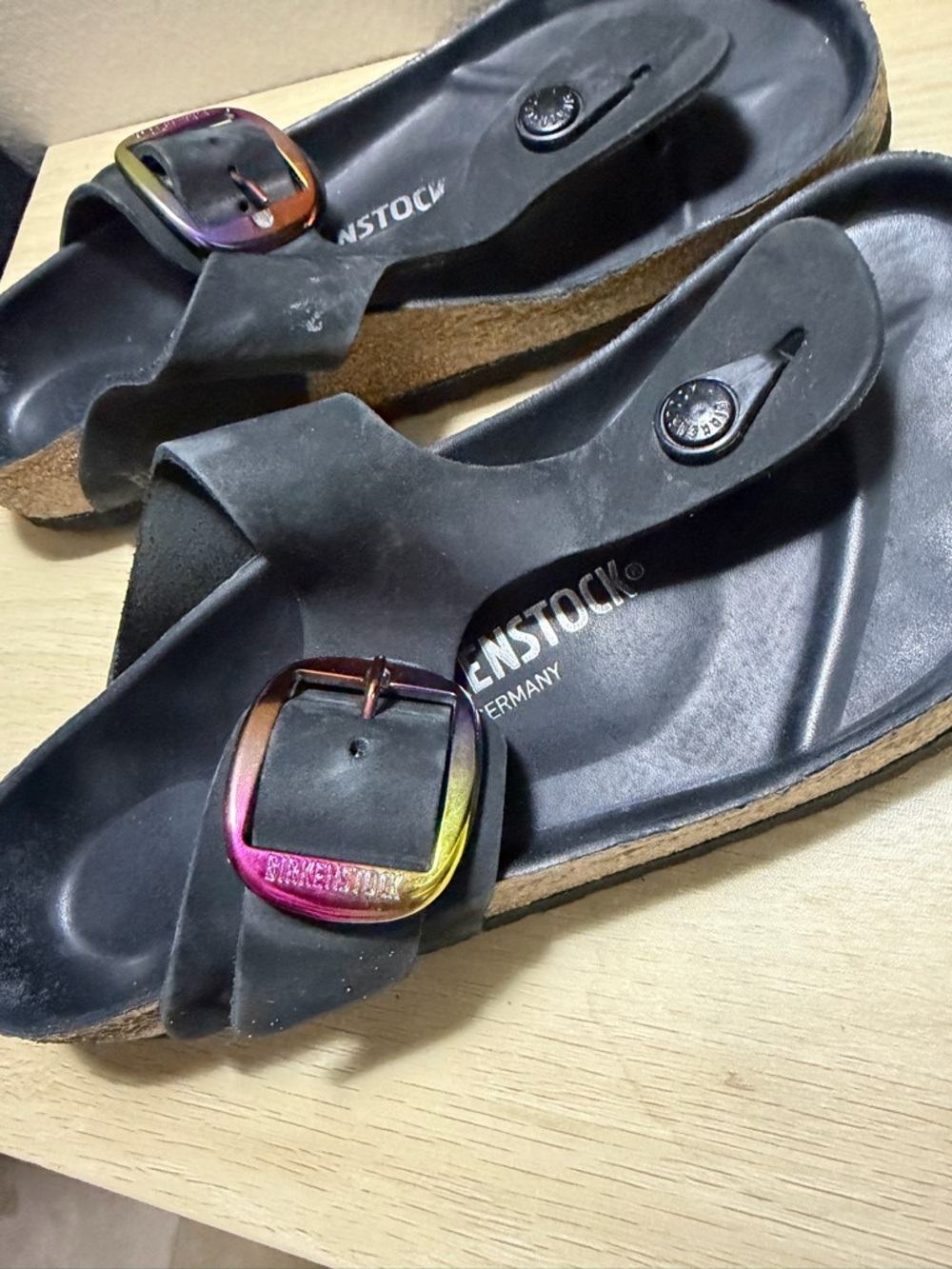 Black Birkenstock Big Buckle Thong Sandals - Picture 2 of 5